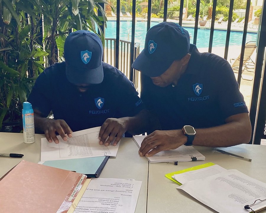 Foxtrot officers completing training and enrollment paperwork on site